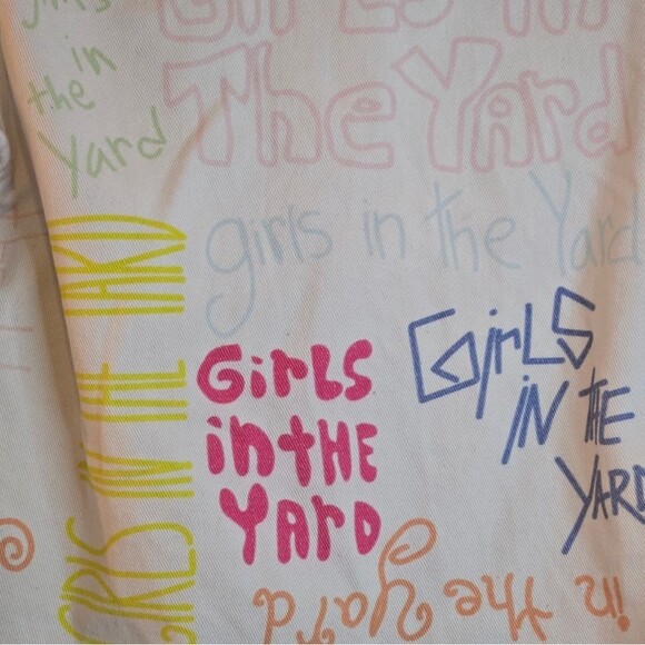 Print All Over Me Girls in the Yard Denim White Jacket Indie Brand Size Small - Picture 10 of 15